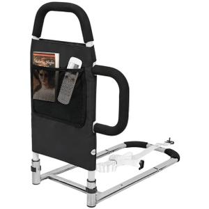 Bed Rails for Elderly Adults Safety with Storage Pocket, Assist Rail with Dual Grab Bars for Easily Getting in & Out of Bed, Bed Rail Fits King, Queen, Full, Twin Bed