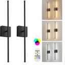 KARTOOSH 28.3 Inch 9 RGB Color Battery Operated Wireless Wall Sconces Set of Two, with Remote, Dimmable, Warm/Natural White/Daylight, Rotatable, LED Wall Light for Living Room, Bedroom, Black
