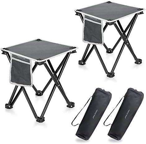 Zaboro Triple Tree 2 Pack Folding Camping Stool, 13.8 Inch Small Portable Lightweight Stool with Side Pocket, Foot Stool with Carry Bag for Hiking, Fishing and Beach, Hold up to 400lbs, Grey