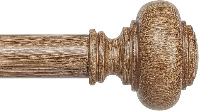 Long Wood Curtain Rods for Windows 72 to 144 Inch, Adjustable Decorative 1'' Heavy Duty Metal Curtain Rod with Modern Faux Wood Grain Finials, Rustic Farmhouse Bedroom Boho Drapery Pole