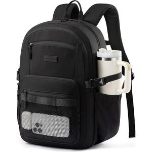 LOVEVOOK Laptop Backpack Women/Men with 40oz Cup Holder Buckle Strap, 15.6 Inch Tech-Ready Work Backpack, TSA-compliant for Travel & College with Versatile Mesh Pocket, Black
