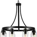 8 Light Chandeliers for Dining Room Linear Kitchen Island Lighting with Rectangular Clear Glass Shades, Modern Pendant Light Fixture Black for Kitchen Dining Room Living Room