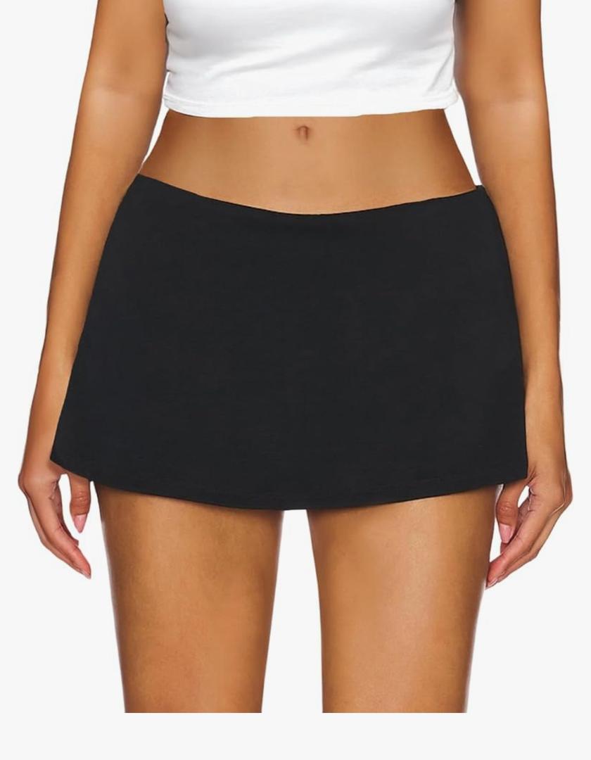 AnotherChill Women's Low Waist Micro Mini Skorts Skirt with Built-in Shorts Sexy Stretch Black Skirts Basic Summer Outfits XXL