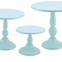 QENUIITEA Set of 3 Blue Cake Stands, Metal Round Cake Holder Dessert Pie Pizza Display Stand 8" 10" 12" Serving Tray Decoration for Wedding Celebration Party Birthday Baby Shower