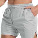 Aolesy Men's Gym Workout Shorts 5 Inch Lightweight Bodybuilding Athletic Shorts Running Training with Zipper Pockets & Towel Loop, Grey, 2XL 