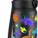 GOPPUS Kids Water Bottle (Straw Lid) - 14 Oz Stainless Steel Travel Bottle, Double Wall Vacuum Leak Proof Kids Cup for School Boys Girls,Space dinosaur