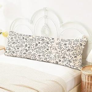 SNNDER Pumpkin Botanical 20x54 Body Pillow Cover with Zipper, Farmhouse Decor, Rustic Floral Botanical Black and Beige Decorative Long Hug Pillow Cases for Bed Couch