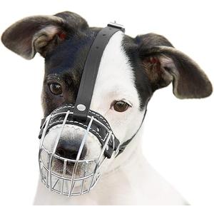 №0.5 Dog Chrome Metal Muzzles Wire Basket Adjustable Leather Straps Сircumference is 6.6-8.2 in The Length is 1.9-2.3 in