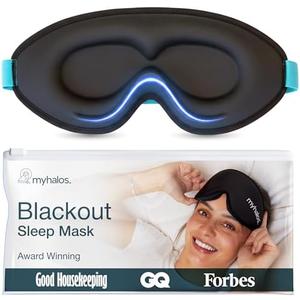 MyHalos® Sleep Mask – 3D Blackout Eye Mask for Women & Men, Side Sleepers, Zero Pressure Memory Foam Eyelash Friendly, Breathable,Award-Winning Sleep Aid for Travel (Black, 1 Count (Pack of 1)