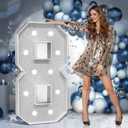 Marquee Numbers Silver Birthday Decorations: Large 4 Feet Tall Light Up Numbers 18th 80th Party Decor Big Mosaic Cardboard Number 8