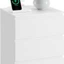 VASAGLE Nightstand with Charging Station, 2 AC Outlets and 2 USB Ports, Bedside Table, Side Table with 3 Drawers, Modern Style, 13.8 x 15.7 x 23.2 Inches, Cloud White ULET631W16