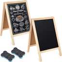Henoyso 2 Pcs 15.6" x 9.75" Small Chalkboard Easel Tabletop Chalkboard Signs Menu Wooden A Frame Sandwich Board for Table, Double Sided with 2 Erasers for Bar Parties Display Home Decor(Wooden)