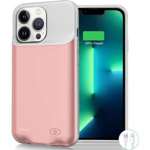 Battery Case for iPhone 13 Pro, 7000mAh Slim Portable Rechargeable Protective Battery Pack Cover Power Bank Charging Case Compatible with iPhone 13 Pro (6.1 inch) Extended Battery Charger Case (Pink)