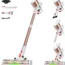 Cordless Vacuum Cleaner, Powerful Suction Vacuum Cleaners for Home, Stick Vacuum Cordless with LED Display, Anti-Tangle & Wall Mount, 8 in 1 Lightweight Vacuum for Hard Floors Pet Hair(Gold)