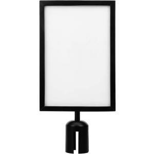 DOITOOL Stanchion Sign Holder Double-Sided Portrait Frame with Retractable Belt Isolation Column Card Insert for Queue Management 17.32X8.66X2.55 Inch (Black)