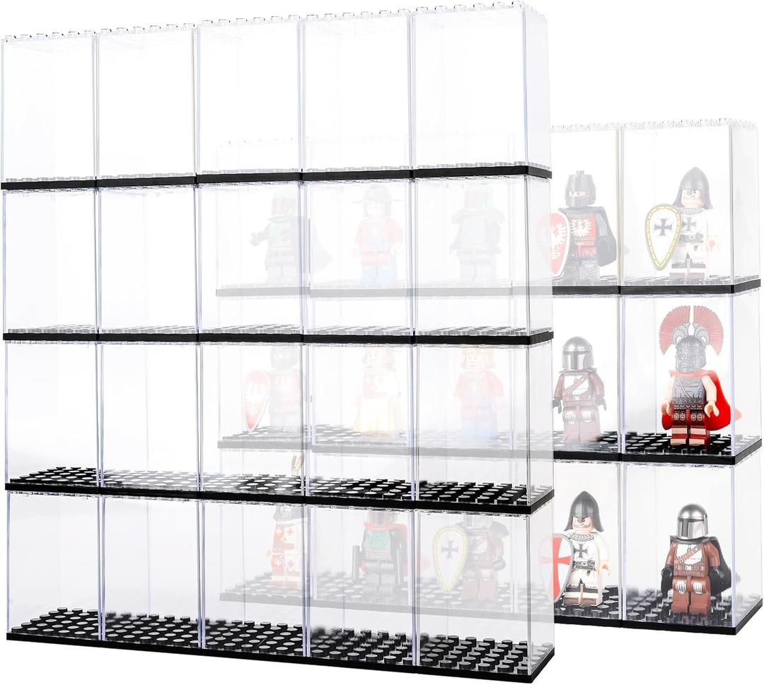 20 Pcs Minifigures Display Cases Set, Mini-Figures Display Cases Fits for Lego Figures Display, Single Mini-Figures Storage Case for Figures Collectors, Acrylic Building Block Display Box Dust-Proof