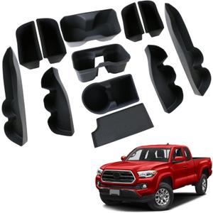 Interior Silicone Liner Insert Fit for 3rd Gen Tacoma 2016-2023，Fit Cup Holder, Door Pocket and Center Console Inserts Interior Silicone Organizer Tray Pads Kit