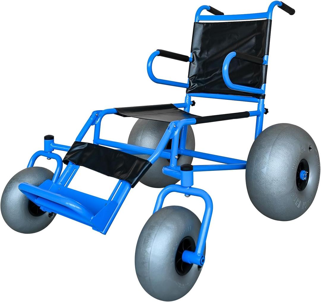 Portable Beach Wheelchair for Soft Sand, Blue Aluminum Alloy Frame with 16" Balloon Wheels Easily Disassembles for Adults 250lb Capacity