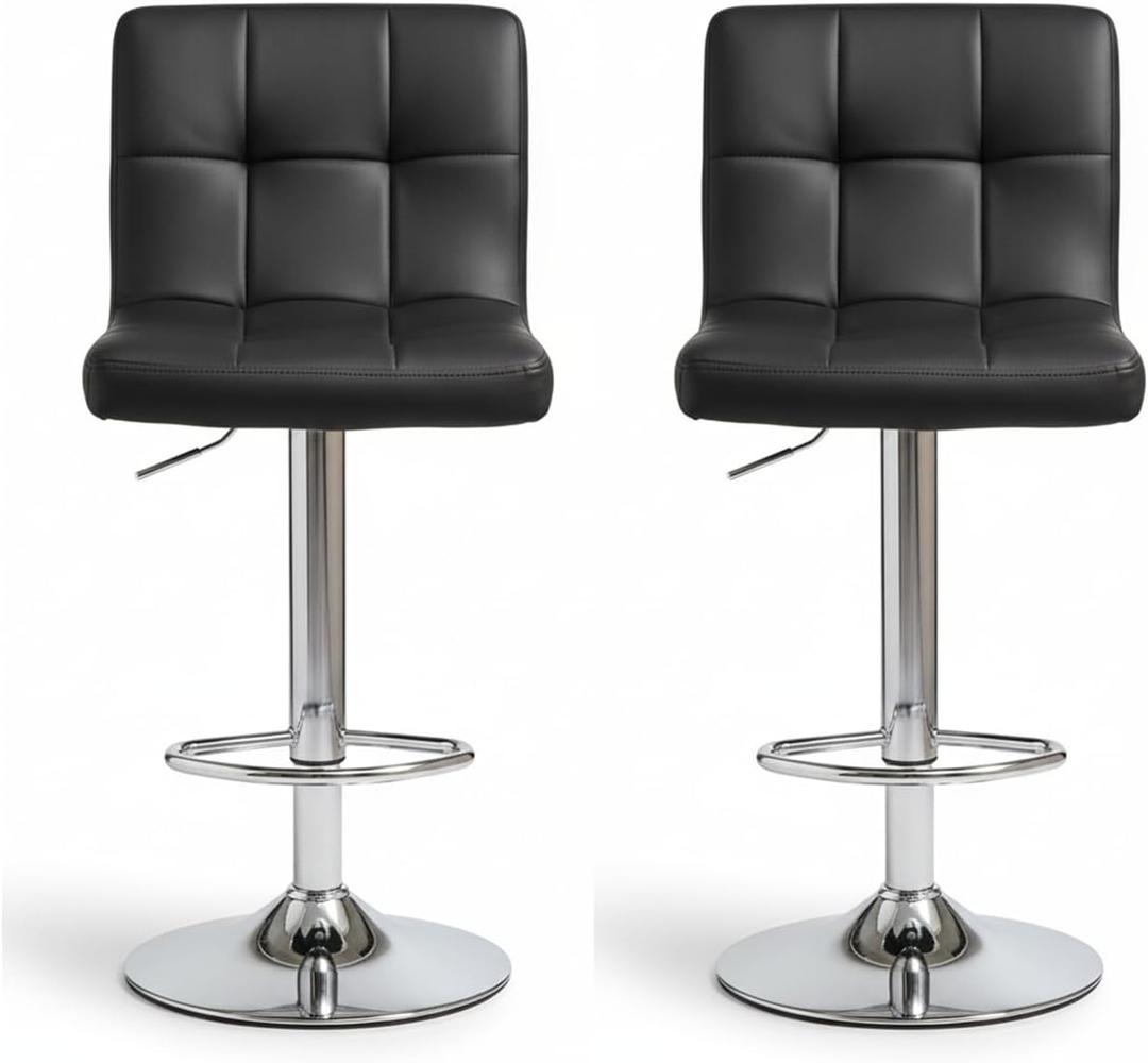 Adjustable Bar Stools Set of 2, Modern PU Leather Stool for Kitchen Island, 360-Swivel Counter to Bar Height Stool with Ergonomic Backrest, Black