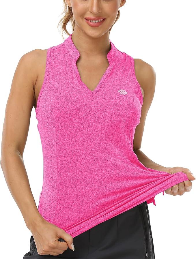 MoFiz Sleeveless Golf Polo Shirt for Women V-Neck Raceback Tennis Tank Top Workout Sport T-Shirt, XS