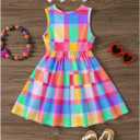 WDIRARA Toddler Girl's Colorful Plaid Sleeveless Dress Swing A Line Tank Dresses (Multicolor)