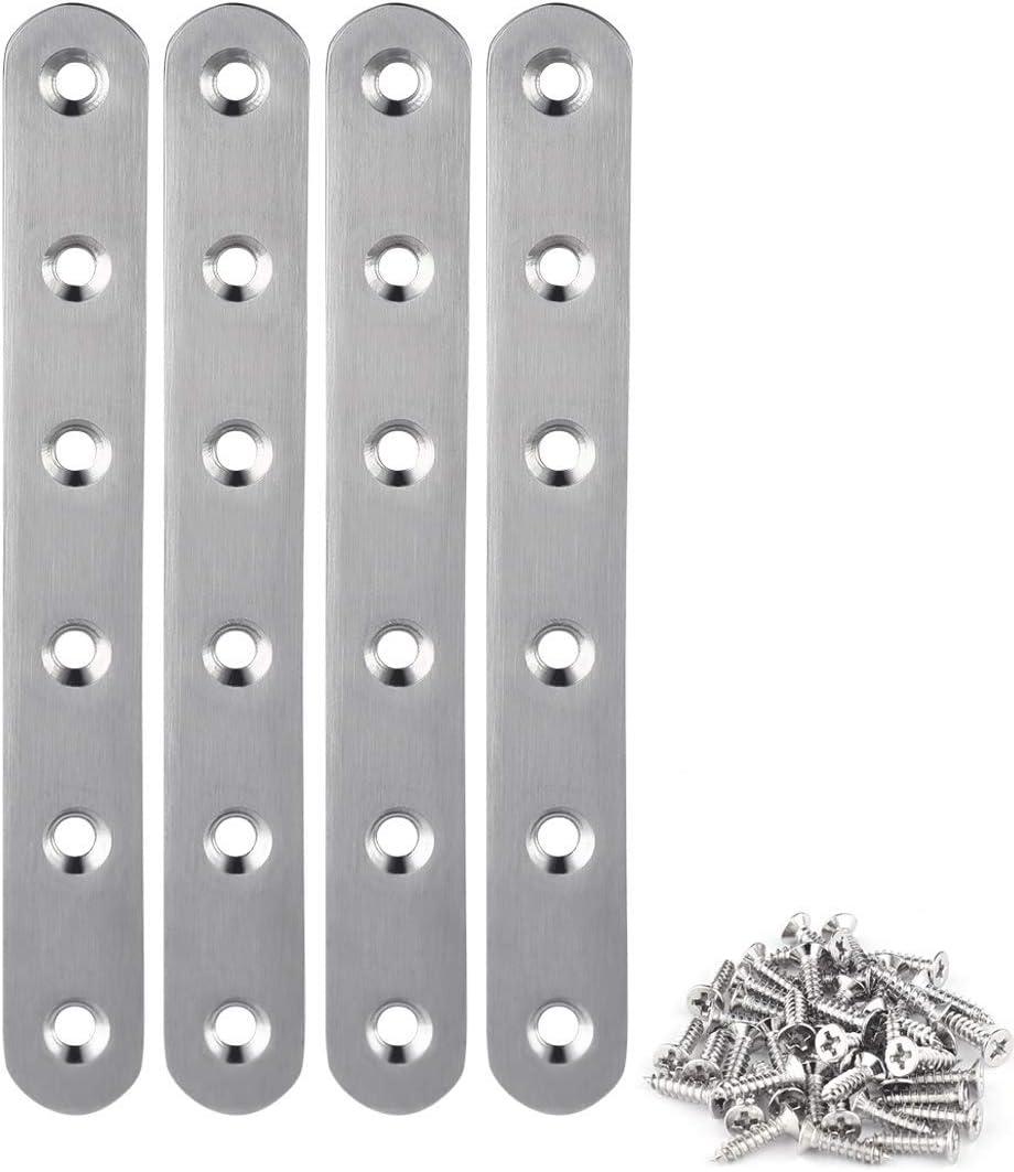 4 Pieces Stainless Steel Straight Brace (6.1 x 0.7 inch156 x 18 mm) Flat Straight Braces, Straight Brackets, 24 Pieces Screws Included