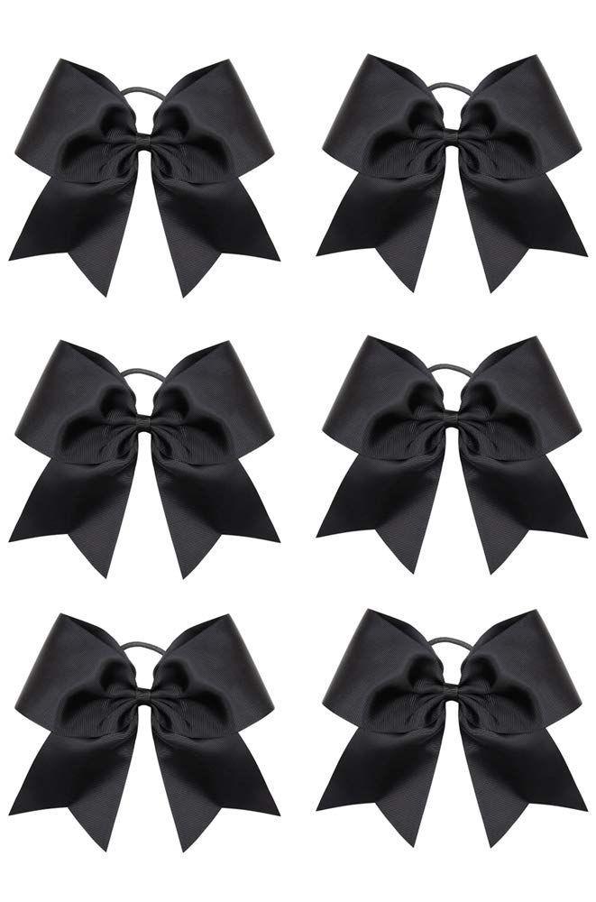 Oaoleer 8inch Jumbo Large Cheer Bows Ponytail Holder Elastic Band Handmade Boutique Hair Accessories for Cheerleading Teen Girls College Women Sports (6PCS, Black)