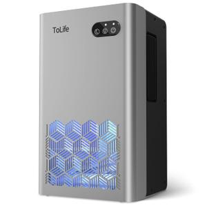ToLife Dehumidifiers for Home 95 OZ Water Tank, 1000 sq.ft Dehumidifier for Basement Bedroom Bathroom with Auto Shut Off 7 Colors LED Light, Silver