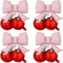 8Pcs Cherry Pink Bow Balloons for Baby Shower Decorations Girls Cherry First 2nd Birthday Party Decorations