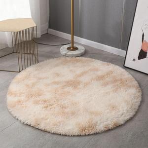 Soft Fluffy Round Area Rugs 4.6' x 4.6' Non-Slip High Pile Shaggy Floor Carpet Washable Indoor Plush Fuzzy Rug Perfect for Bedroom Dining Room Living Room, Beige