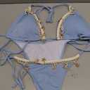 Verdusa Women's 2 Piece Sexy Halter Triangle Bikinis Thong Tie Boho Seashell Bikini Sets Swimsuits Swim Bathing Suit, L