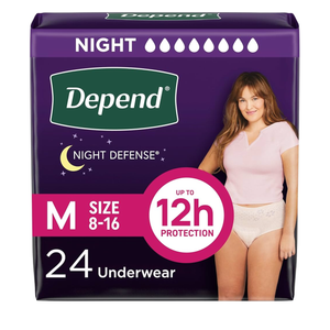 Depend Night Defense Adult Diapers, Incontinence & Postpartum Bladder Leak Underwear for Women, Disposable, Overnight, Medium, Blush, 24 Count