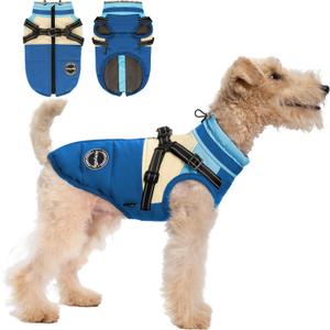 Dog Winter Coat - Waterproof Jacket, Windproof Fleece Vest with Built-in Harness, Reflective Snow Jacket for Small to Large Dogs, Blue L