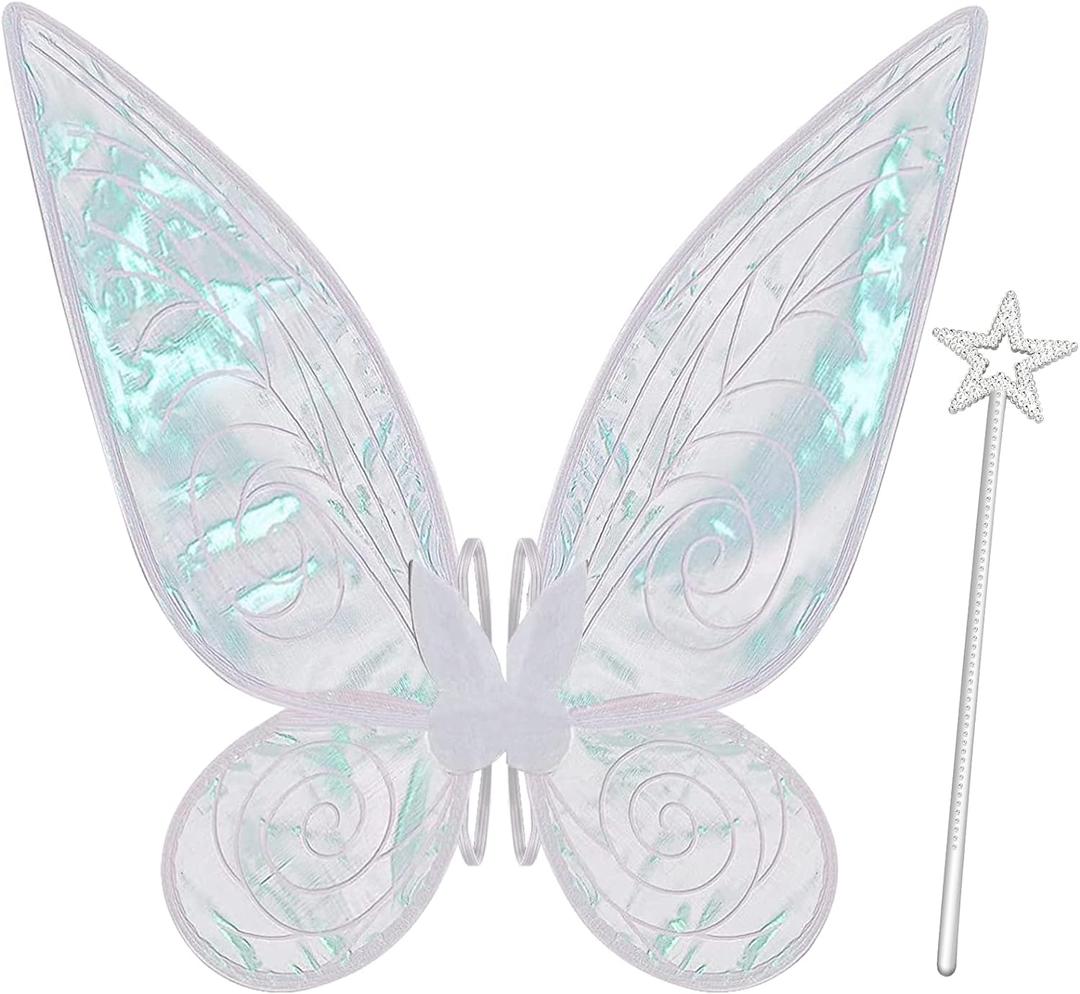 Quescu Fairy Wings for Adults,Butterfly Wings for Girls,Angel Wings,Fairy Costume for Women Halloween Dress Up Party Favor (White) (White)