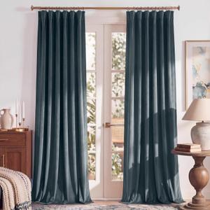 RYB HOME Dusty Blue Velvet Curtains for Bedroom Living Room Nursery, Thermal Insulated Light Blocking Floor Length Window Drapes with Hook Belt for Modern Decor, 52" W x L84 L, 2 Panels Set