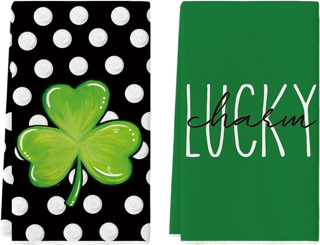 Artoid Mode Polka Dot Shamrock St. Patrick's Day Kitchen Towels Dish Towels, 18x26 Inch Seasonal Farmhouse Spring Decoration Hand Towels Set of 2