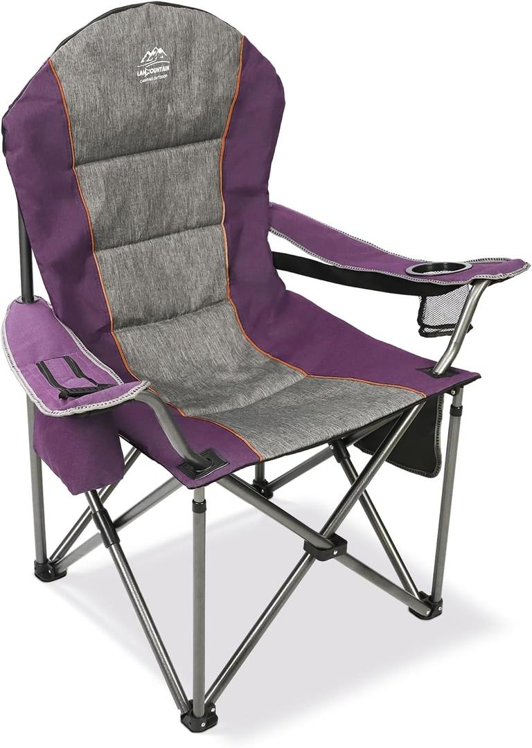 Camping Chairs for Adults,High Back Folding Camp Chair with Cup Holder and Cooler Bag,Heavy Duty Outdoor Lawn Chairs,Perfect for Camping,Hiking,Picnics,and Beach Trips,Purple, 21.6' 'X 21.6'' X 41.3''