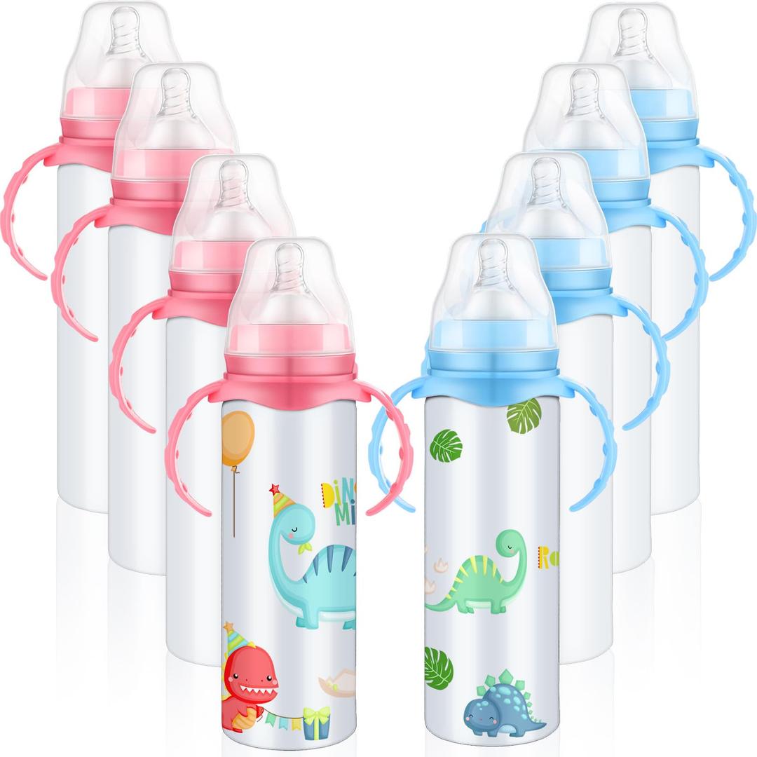 4 Pcs Trelaco Sublimation Blank Sippy Cups with Handle 8oz, Non-toxic Stainless Steel Double-wall Vacuum Insulated Cups, Spill Proof & Dishwasher Safe for Toddlers