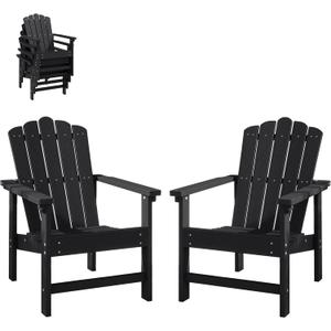 Stackable HDPE Adirondack Chairs Set of 2  Durable, Weather-Resistant Outdoor Patio Seating, Low Maintenance Poly Lumber Chairs for Porch, Deck, Garden, Fire Pit (Black)