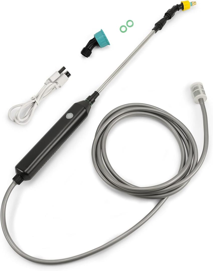 TOOVEM Electric Garden Sprayer, Portable Battery Powered Watering Wand, Rechargeable Plant Spray Mister with Telescopic Wand, 3 Adjustable Nozzles and 10ft Water Hose for Yard Lawn Weeds Plants (Black)