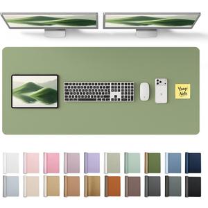 YSAGi Leather Desk Protector, Office Mat, Large Mouse Mat, Non-Slip PU Leather Blotter, Laptop Pad, Waterproof Writing Pad for Office and Home (Bamboo Green, 47" x 17")