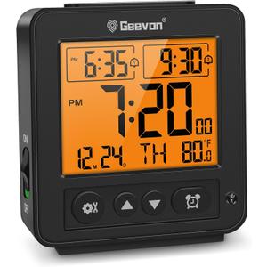 Geevon Smart Night Light Small Digital Alarm Clock with 2 Increasing Beep Alarm, Indoor Temperature, Battery Operated Travel Clock for Bedroom, Bedside, Desk(Black)