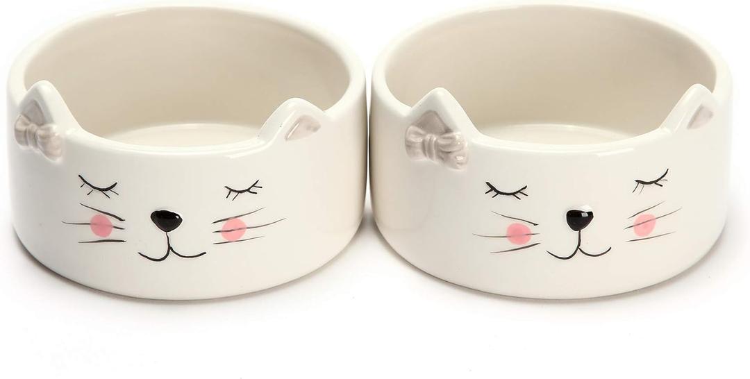Kurrajong Farmhouse Set of 2 Ceramic cat Bowls - 4.5" Wide x 2" high - one Water Bowl and one Food Bowl for Cats - Cute and Unique