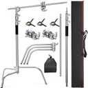 Altson Pro 100% Stainless Steel Heavy Duty C Stand with Boom Arm, Max Height 10.5ft/320cm Photography Light Stand with 4.2ft/128cm Holding Arm, 2 Grip Head for Studio Monolight, Softbox, Reflector