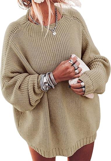 Ugerlov Women's Oversized Sweaters Batwing Sleeve Mock Neck Jumper Tops Chunky Knit Pullover Sweater, Size S/M