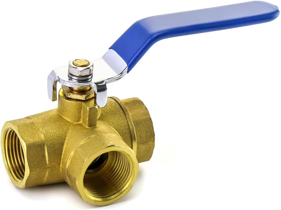 QWORK Series 3-Way (L-Port) Ball Valve, Lever Handle, BSPP Female (3/4'') Made of Forged Brass 1 Pack (DN20)