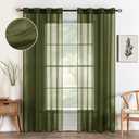 MIULEE 2 Panels Olive Green Semi Sheer Window Curtains Elegant Grommet Top Window Voile Drapes/Treatment Linen Textured Dark Green Panels for Bedroom Living Room (54X84 Inches)