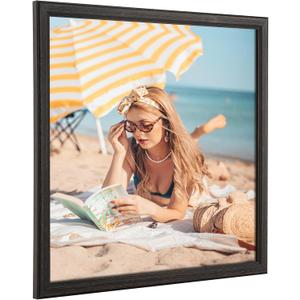 16x16 Wood Frame Black, Rustic Natural Wooden 16x16in Poster Picture Frame, Distressed 16 x 16inch Woodgrain Gallery Photo Frame with HD Plexiglass, Horizontal Vertical Wall Mounting Display 1pcs