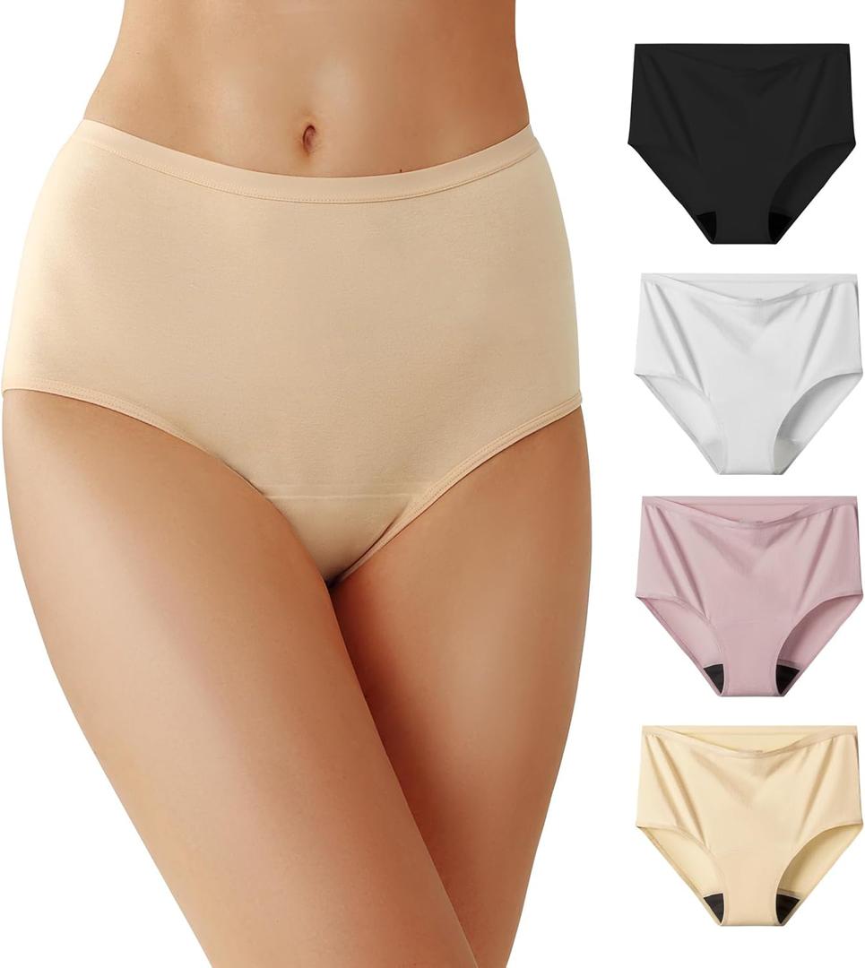 Battewa Cotton Incontinence Underwear for Women High Waisted Leak Proof Panties Bladder Leak Protective Briefs Adult Pee Proof Assurance Underwear (L 4 Pack)