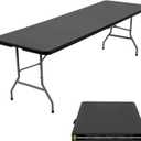 BestOffice 8 FT Picnic Table Folding Table Camping Plastic Table Fold Up Table Lock for Party Event, Black